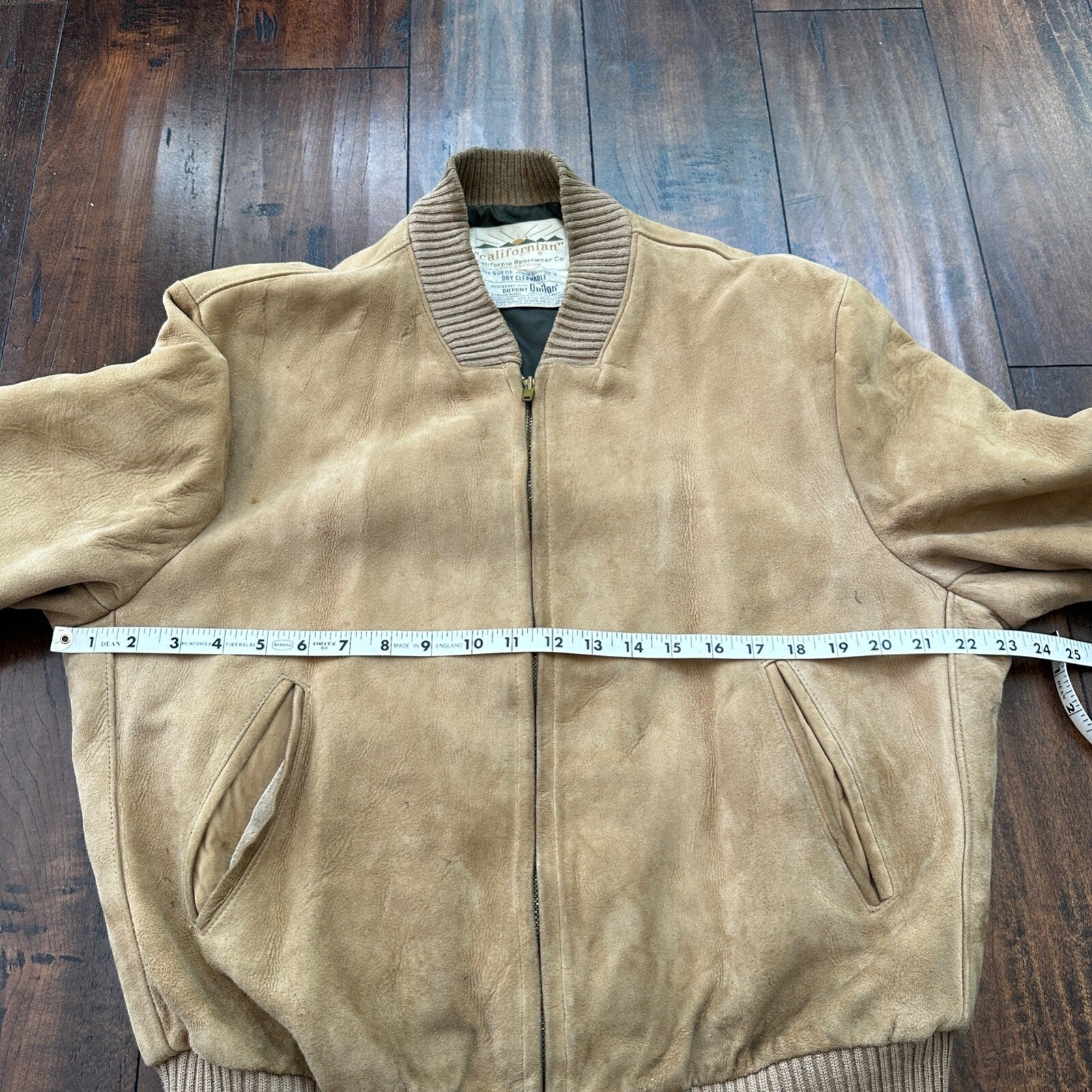VTG 1950s DuPont Quilon Jacket Tan Suede Leather Lined Bomber 44 Rockabilly