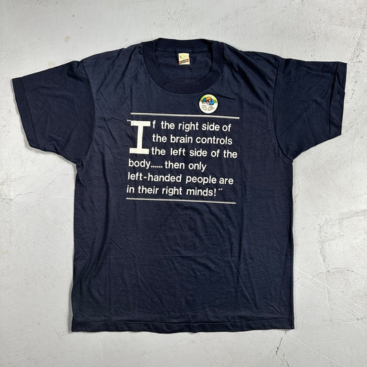 Left Side Brain 80s VTG T Shirt Single Stitch Button Funny Humor Joke Right Head