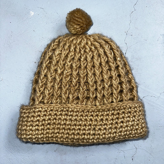 Vintage K Mart 100% Acrylic Knit Beanie Winter Hat Cap Tan Made In Japan