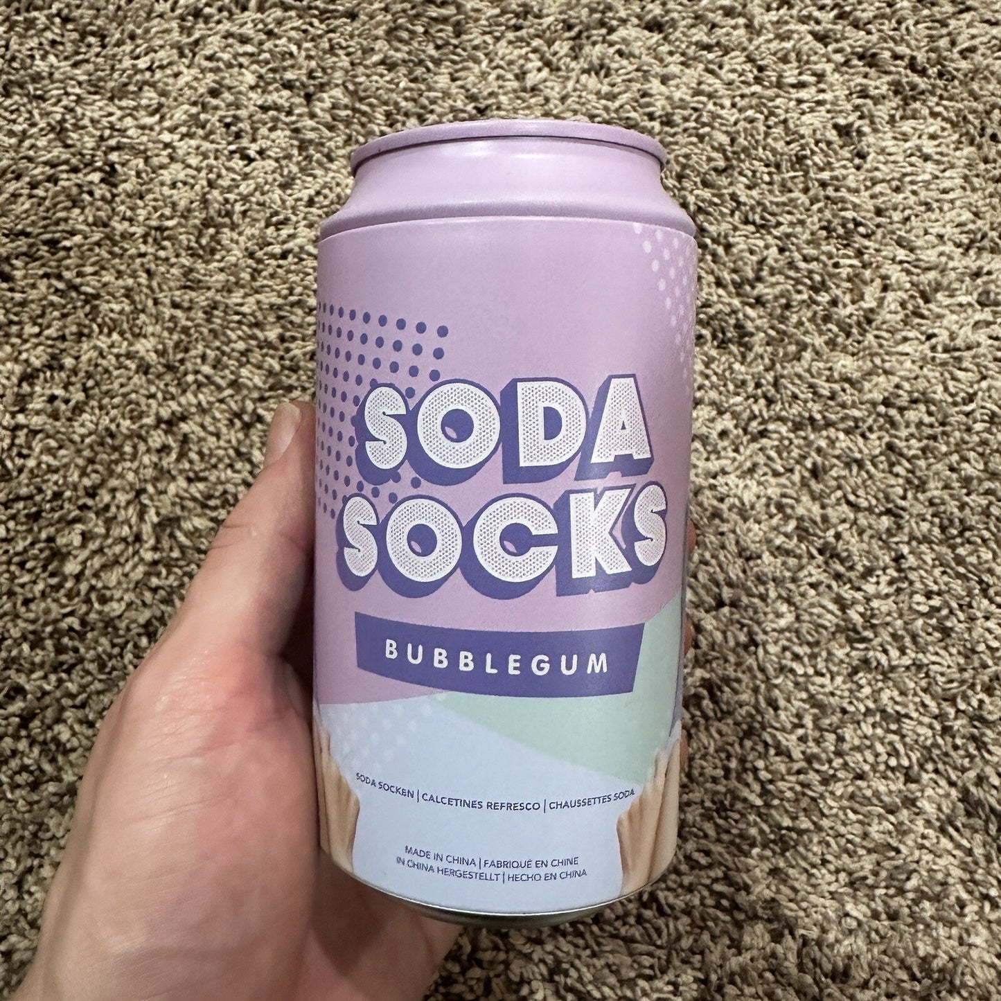 Soda Logo Crew Socks Womens 6-9 US Fun Novelty Gift Bubblegum Purple Cute NEW