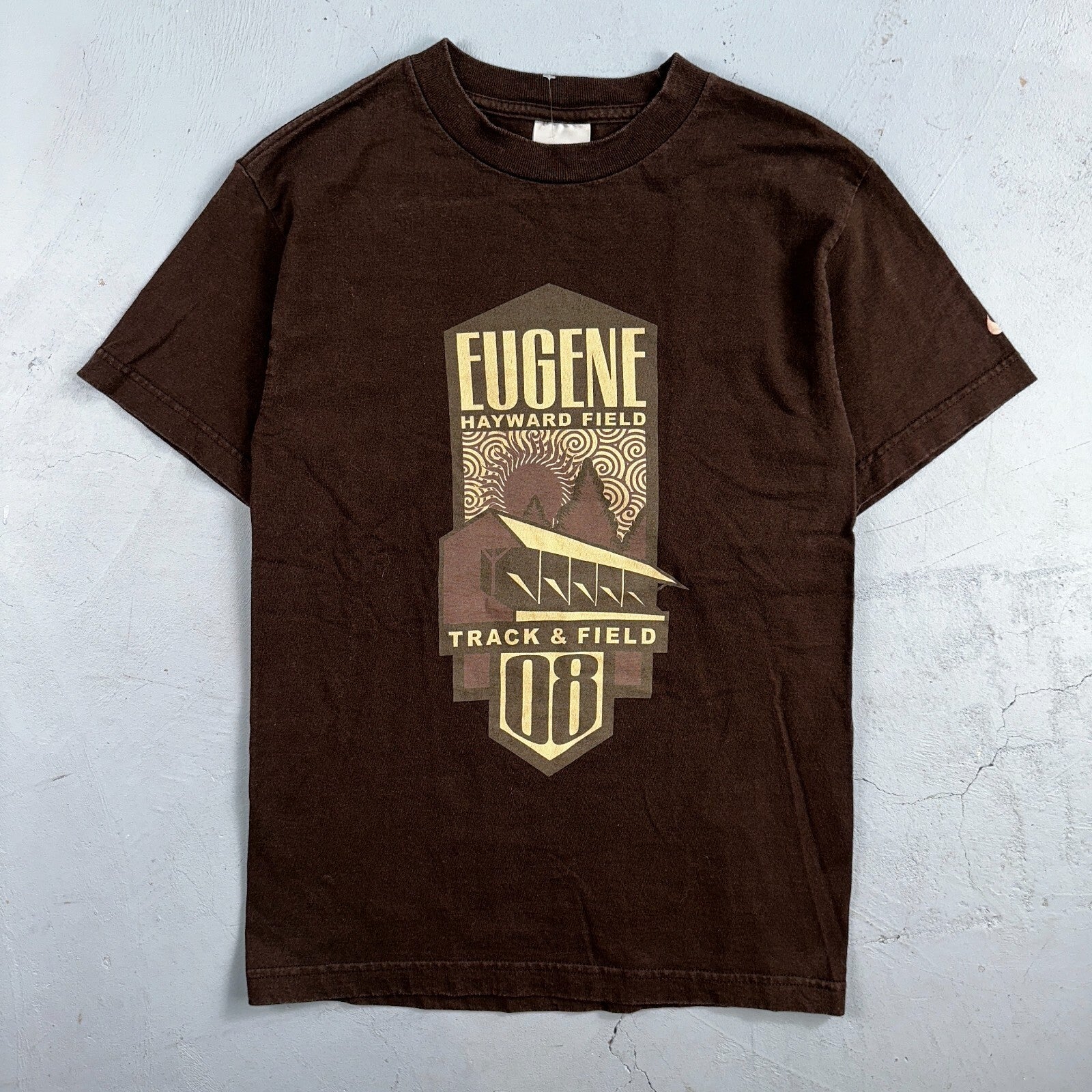 Nike Eugene VTG T Shirt Hayward Field Track 2008 Brown Tee Small Oregon Y2K