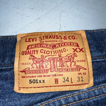 Levis 501 Vintage Y2K 90s XX Straight Leg Jeans Blue Med Wash 34x31 Act 32x27