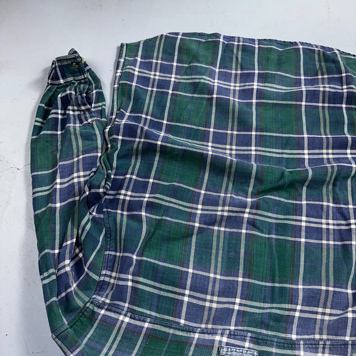 Vintage 90s Disney Mickey 2XL Blue Green Plaid Flannel Shirt Embroidered Pocket