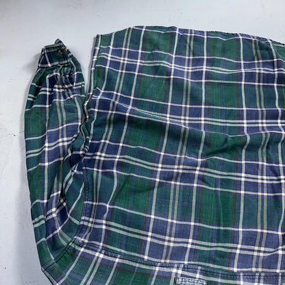 Vintage 90s Disney Mickey 2XL Blue Green Plaid Flannel Shirt Embroidered Pocket