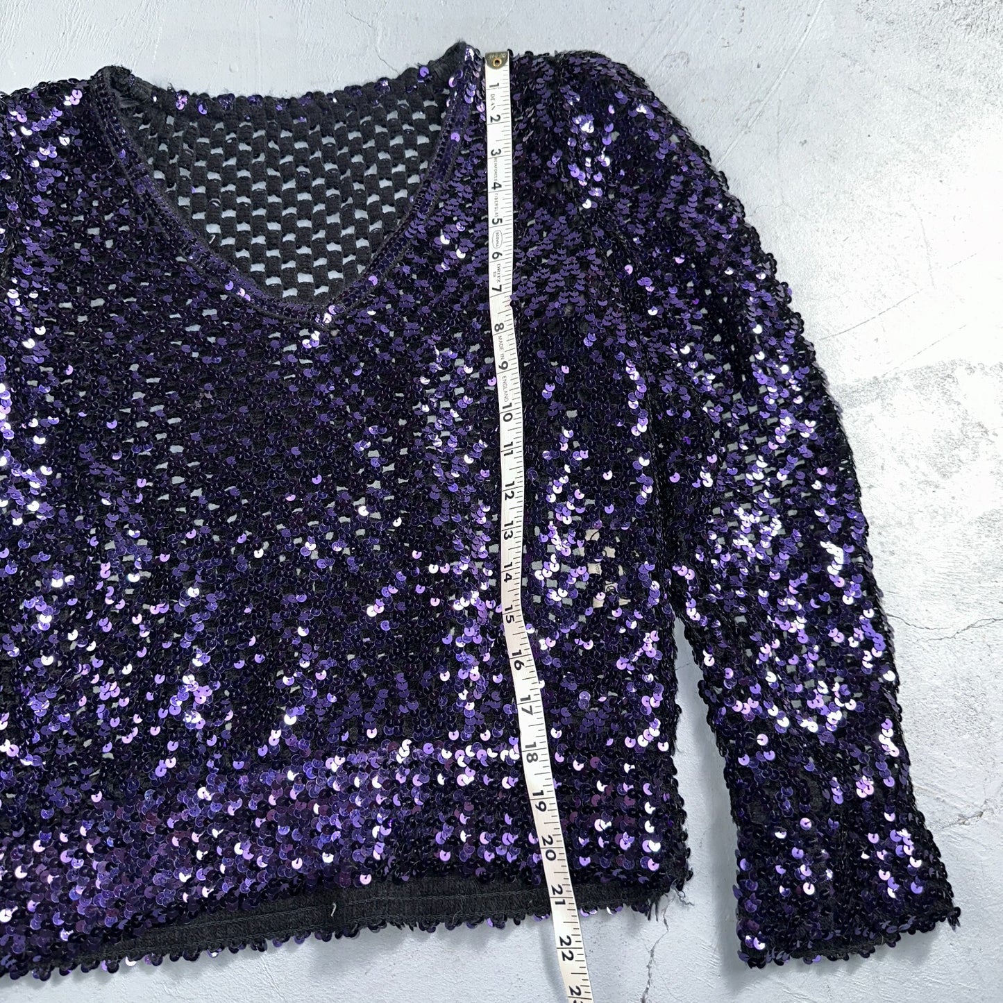 Partique Purple Sequin Disco Glam Party Studio 54 Long Sleeve Shirt Top 6 Dance