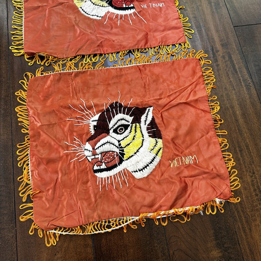VTG Vietnam Handmade Silk Embroidered Tiger Souvenir Wall Art Collectible Jacket