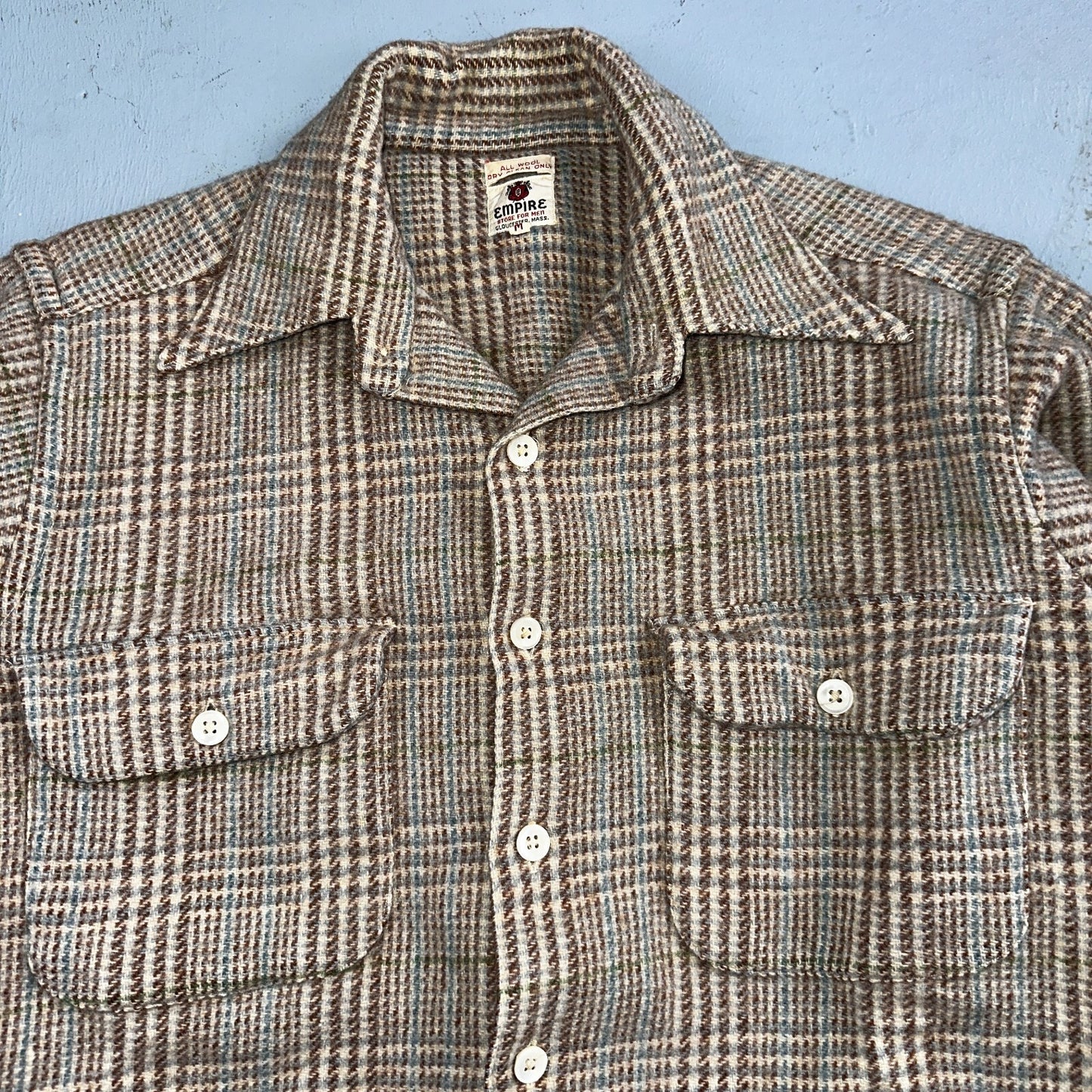VTG 1960s EMPIRE USA Men’s M Brown Plaid Wool Shirt Rockabilly RARE 50s 60s