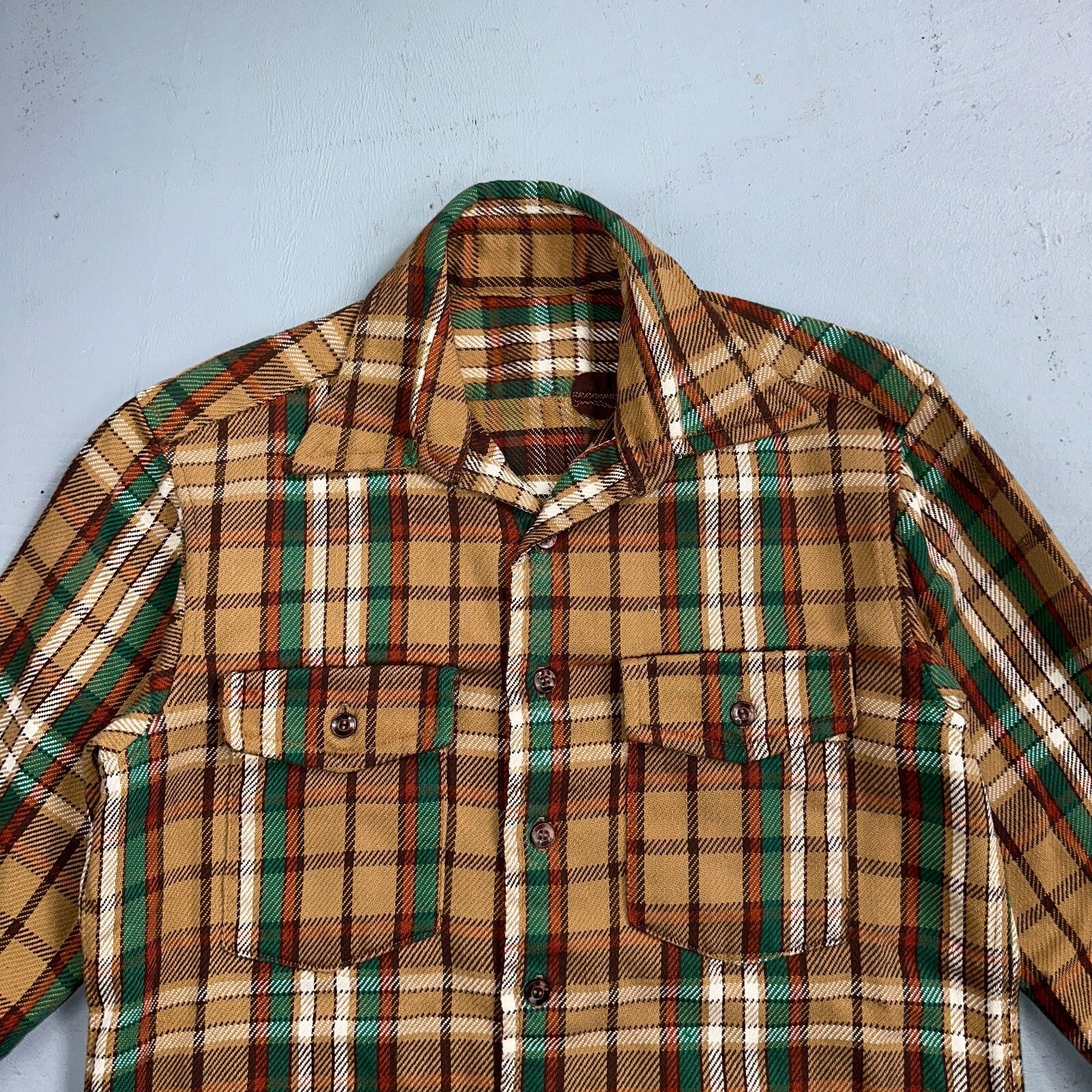 VTG Big Mac JC Penny Thick 100% Cotton Flannel Work Shirt M 70s Plaid Thrashed