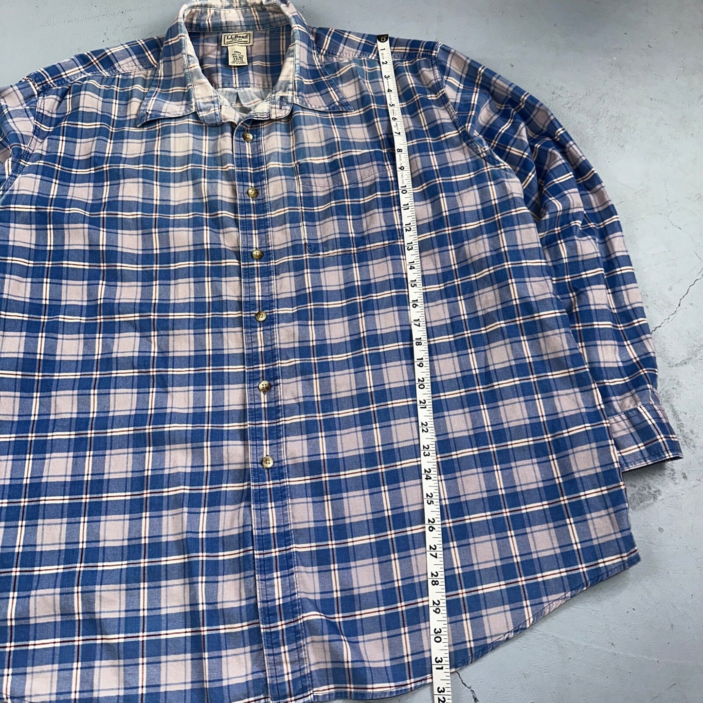 LL Bean Shirt Mens 2XL Blue Plaid Corduroy Button Down Traditional Fit VTG