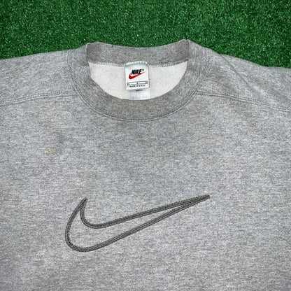 Nike Vintage Crewneck Sweater Gray Center Swoosh Hoodie 90s Charli D'amelio