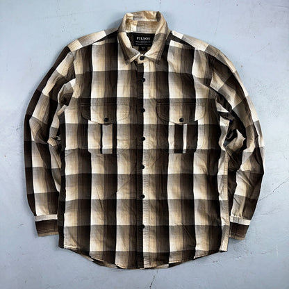 Filson Washed Feather Cloth Button Shirt Small Light White Grey Charcoal Ivory