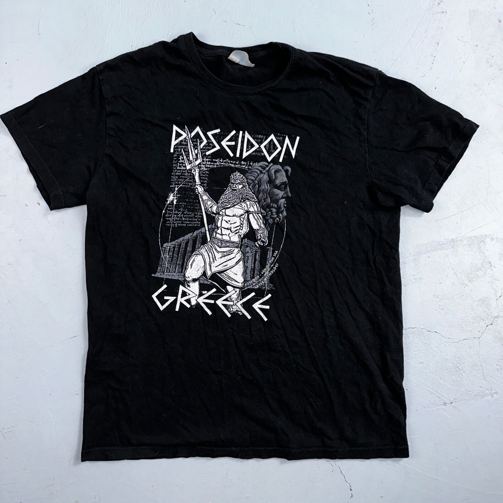 Poseidon Greece VTG T Shirt Black Greek God Fun Art Historical Figure Gym Strong