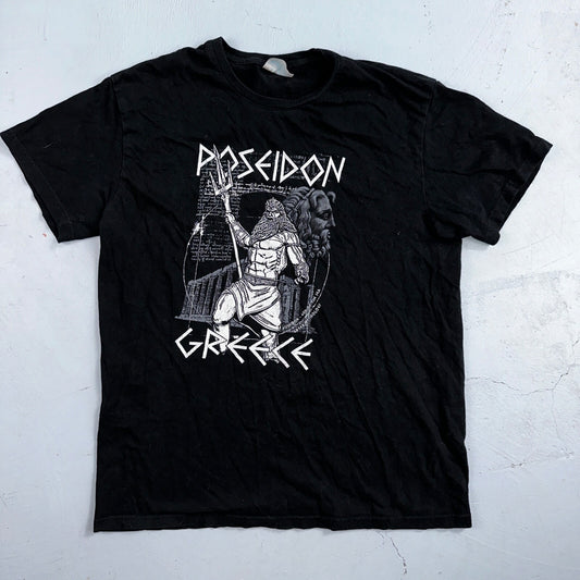 Poseidon Greece VTG T Shirt Black Greek God Fun Art Historical Figure Gym Strong