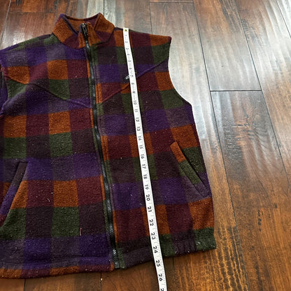 VTG 1990s Kerrits Full Zip Fleece Vest Medium Made in USA Checkerboard Plaid Fal
