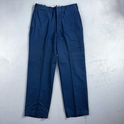 VTG Wool Trousers Pants Sz 31x31 1940s WWII Button Fly Wide Leg Dress Suit Blue