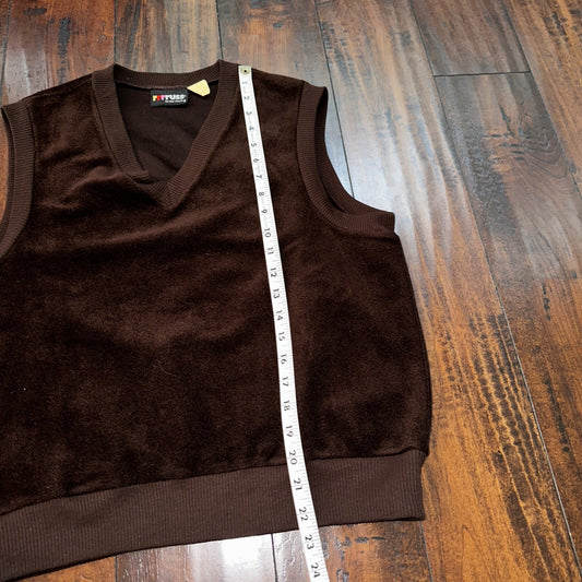 VTG Brown Cozy Vest Womens L 80s RRRUSS USA Rockabilly Cute FUZZY