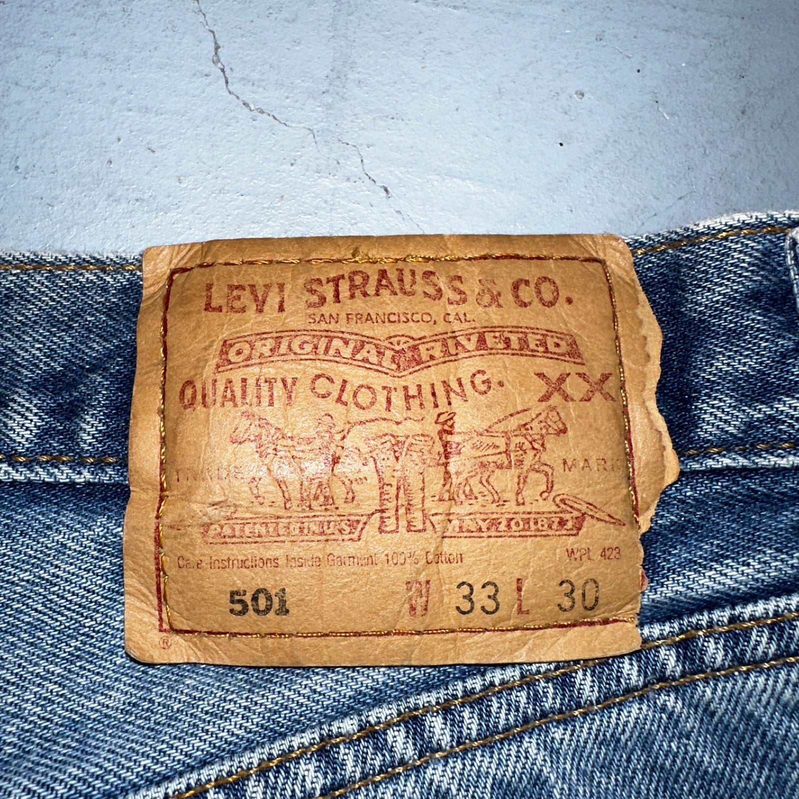 Levis 501 Vintage Y2K 90s XX Straight Leg Jeans Blue Light Wash 33x30 Act 32x29