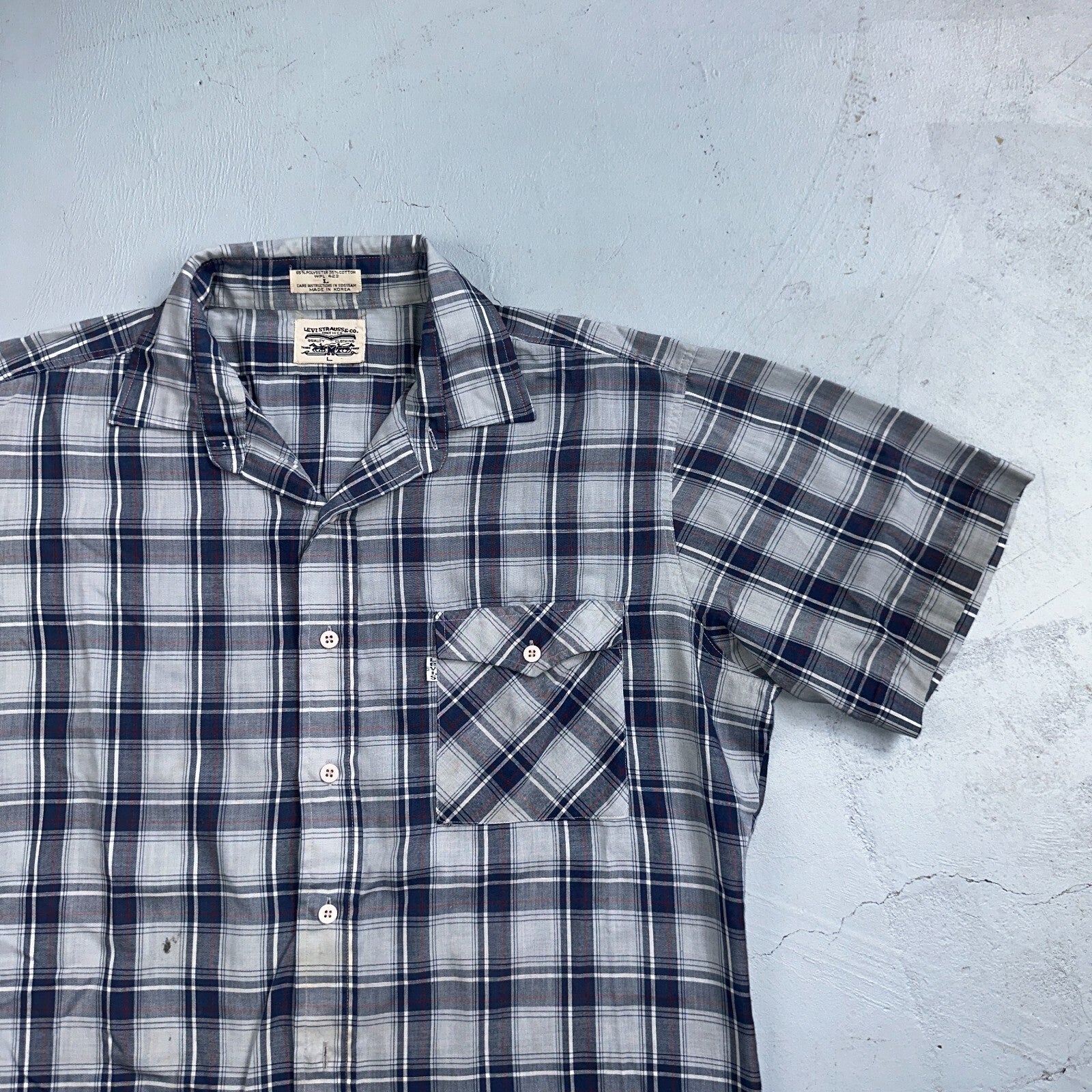 Levis VTG 1980s Pearl Snap Button Shirt Mens L Plaid 80s Cowboy Shirt Korea SS