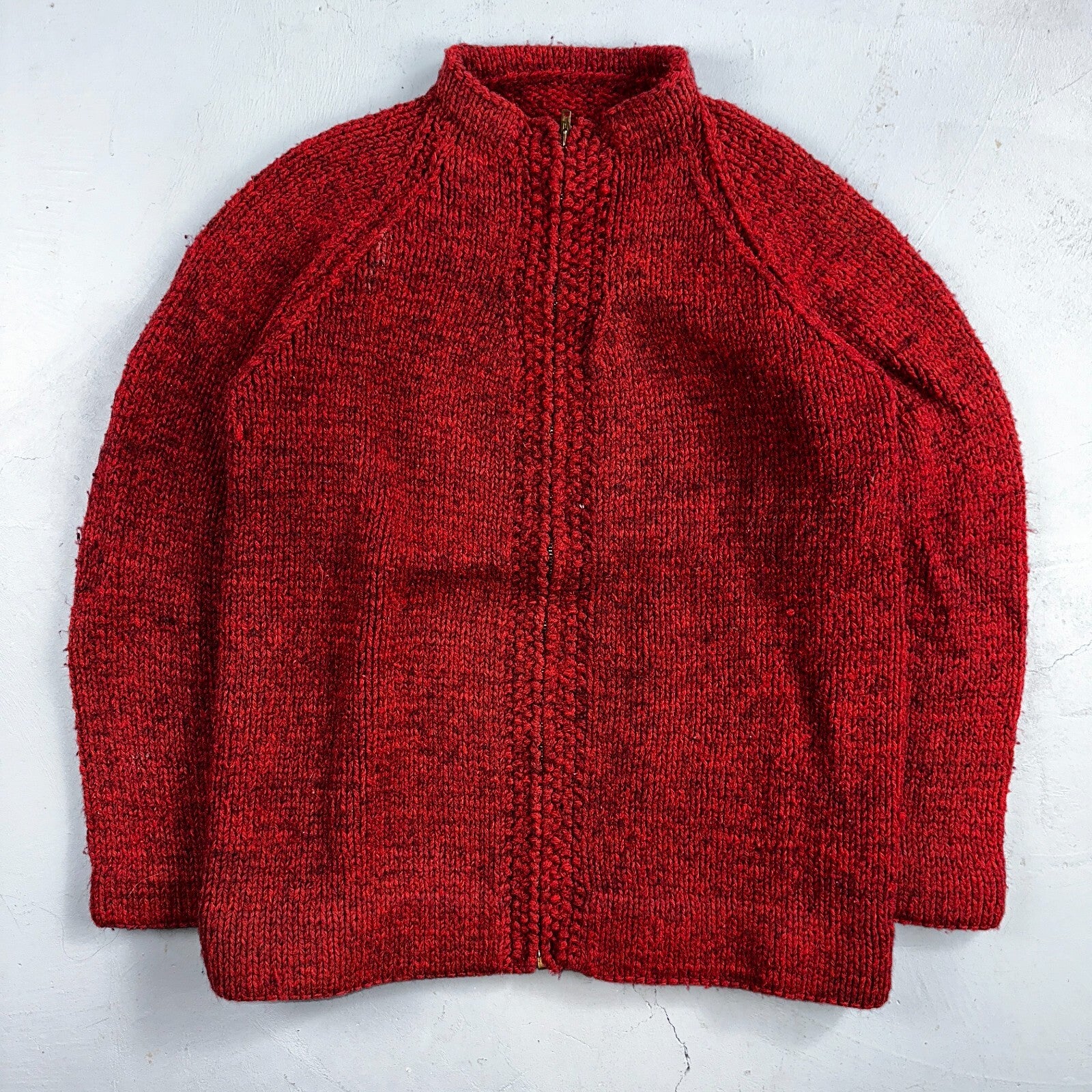VTG Sweater Mens L Red Cable Knit Ribbed Full Zip 1950s Rockabilly Talon Rare