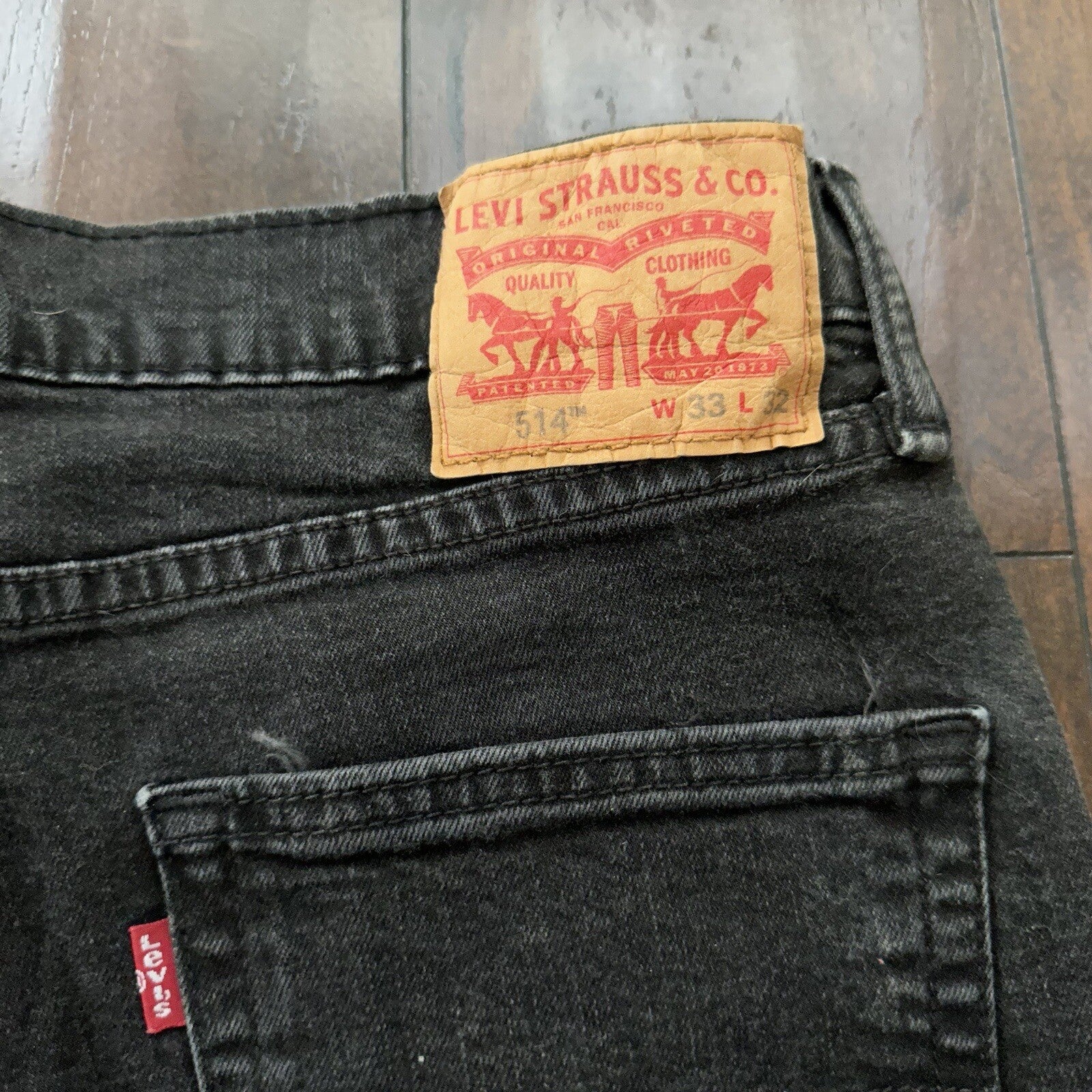Levis 514 Straight Leg Jeans Men's 33x32 Mid Rise Slim Denim Black 30x29 Vtg