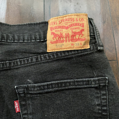 Levis 514 Straight Leg Jeans Men's 33x32 Mid Rise Slim Denim Black 30x29 Vtg