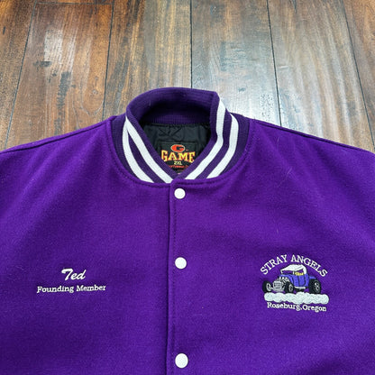 VTG Stray Angels Varsity Leather Letterman 70s Jacket XL Portland Cars Racing