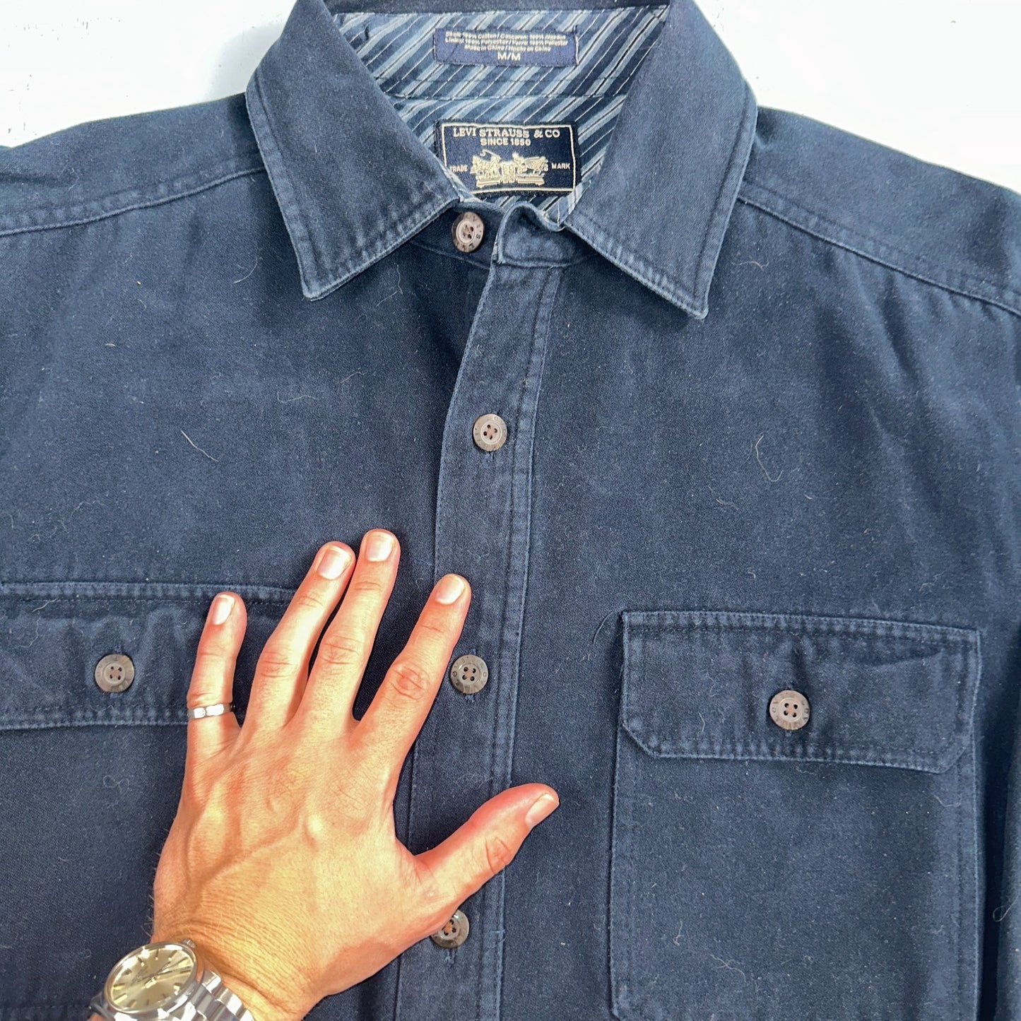 Levis Button Up Shirt Mens M Blue Flannel Long Sleeve Heavyweight Cotton Shacket