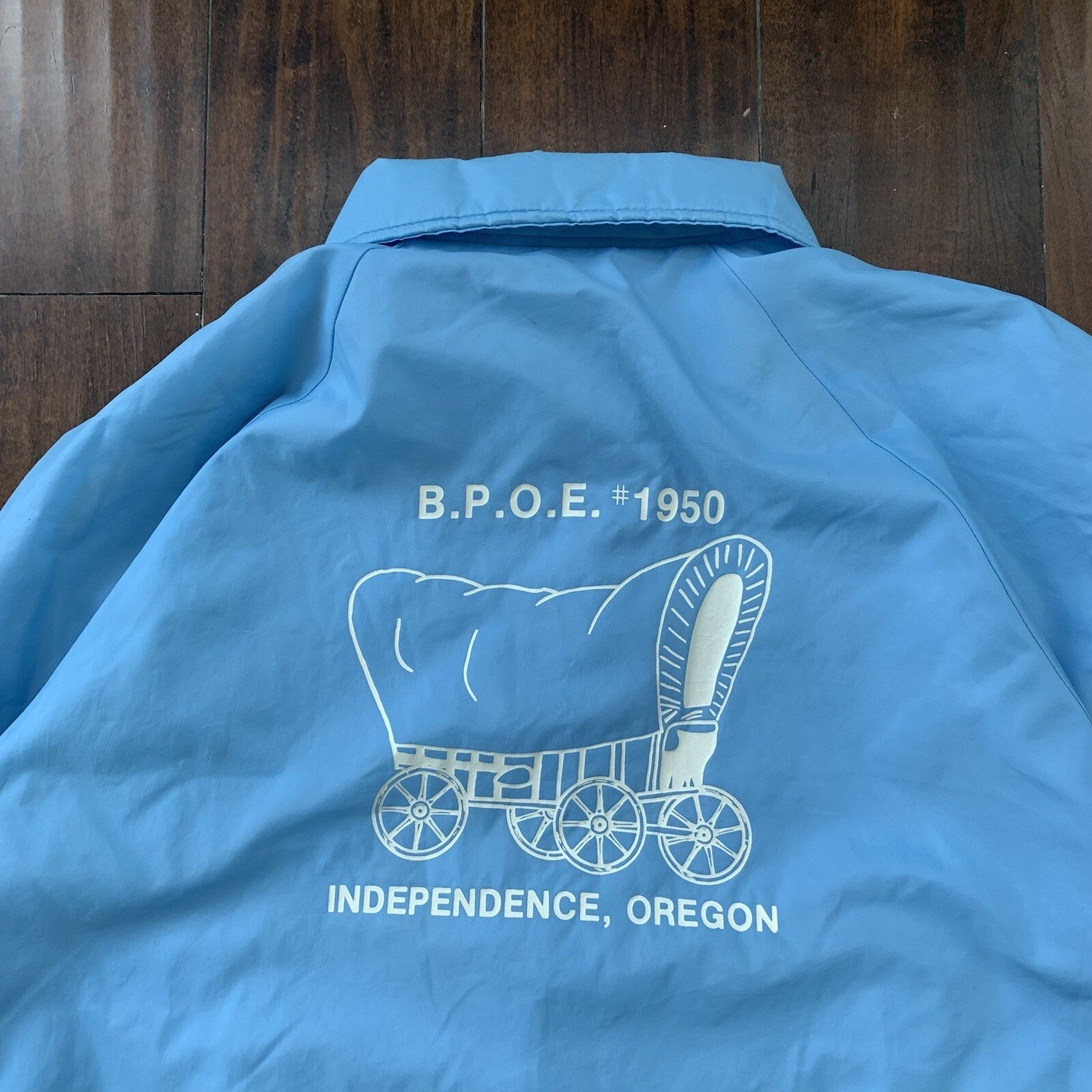 Vintage Oregon 80’s Hartwell Baby Blue Satin Jacket Lined USA Independence 1950