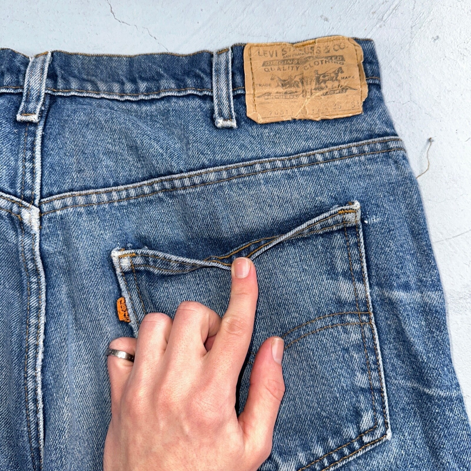 Levis 517 Vintage 80s USA Orange Tab Bootcut Flare Blue Worn Jeans Act 34x29