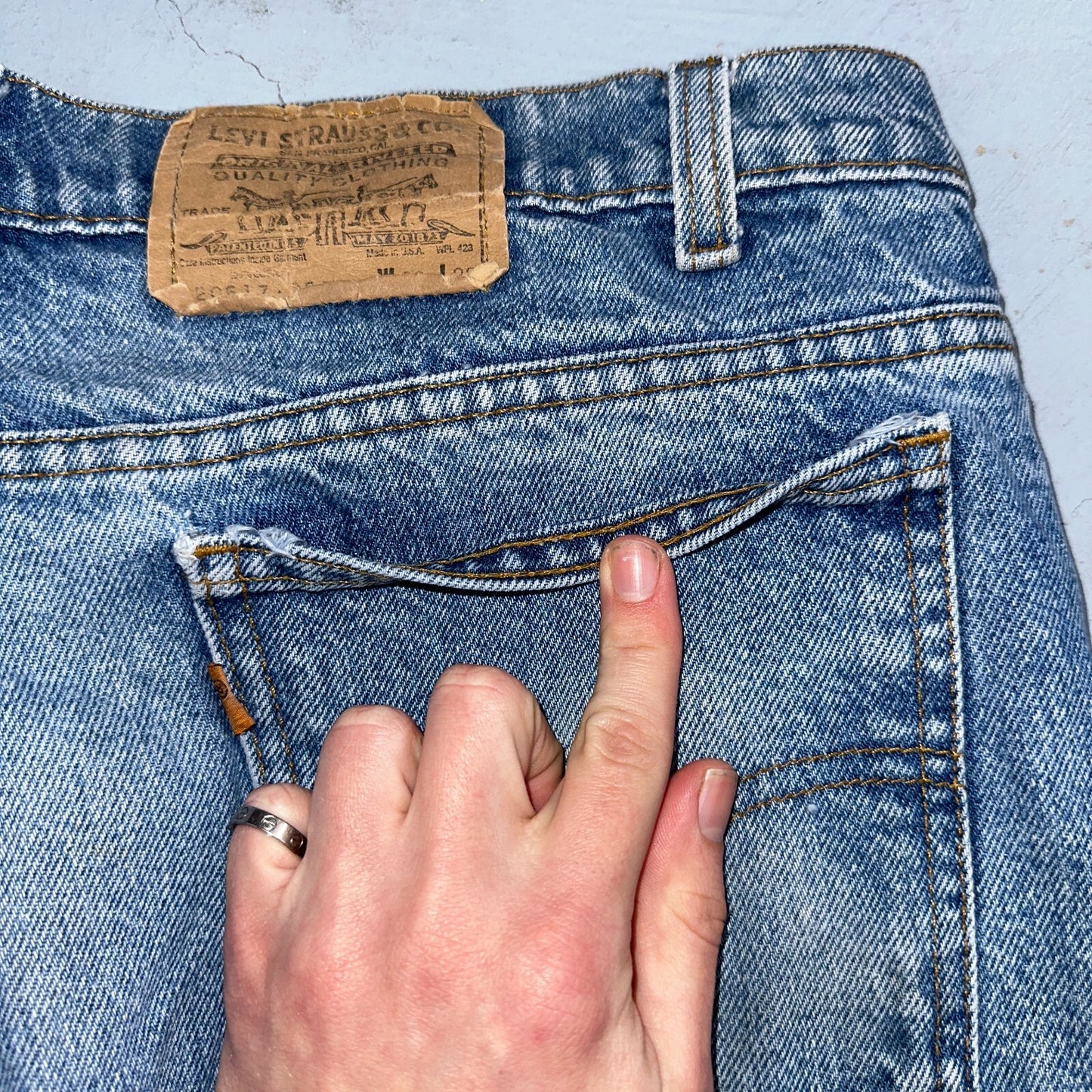 Levis 517 Vintage 80s USA Orange Tab Bootcut Flare Blue Worn Jeans Act 34x30