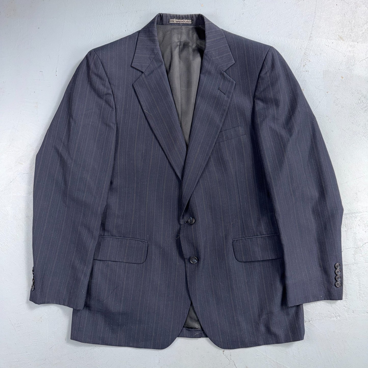 VTG Mens 2 PC Suit 42 Jacket Coat Pants Blue Striped USA Golden Lancer 80s Wool