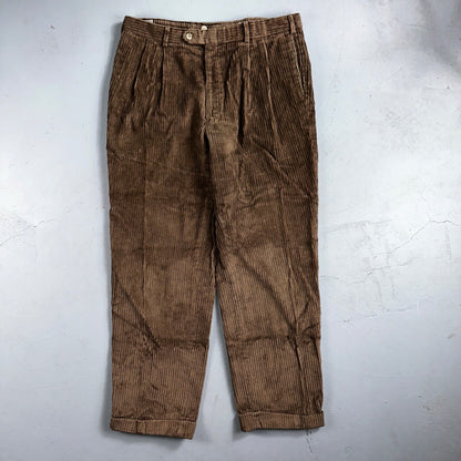 J. Peterman Pants Mens 38 Brown Thick Corduroy Pleated Chino Straight Pockets