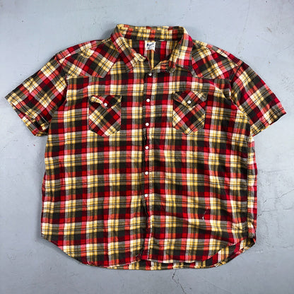 Vintage 60s Wrangler Sanforized Flannel Cotton Button Down Pearl Snap Rockabilly