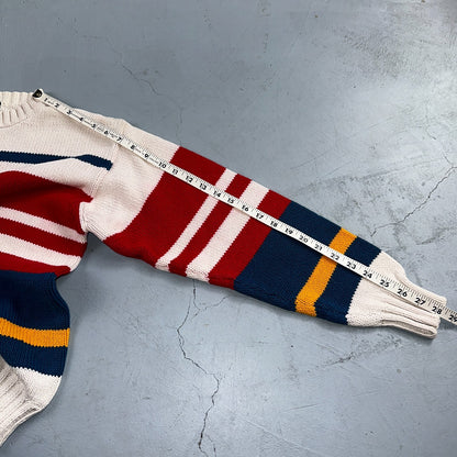 Izod VTG Sweater Mens L Striped Nautical Fisherman Yacht Club 80s 90s Geometric