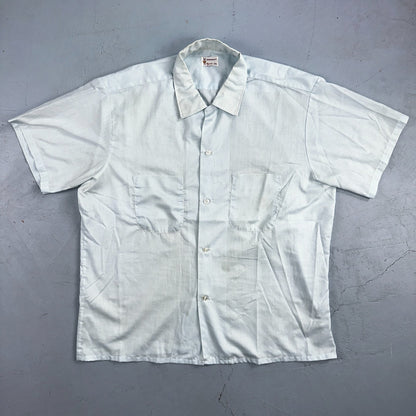 Vtg 50s 60s Penneys Towncraft Loop Collar Shirt Mens L Blue Simple Light Camp