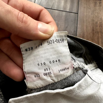 Vintage Levis 501 Button Fly 90s Tag Jeans Black Gray 80s 38x34 Act 35x32
