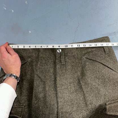 Vintage 1940s Swedish Army Wool Cargo Heavy Pants WWII Leather Straps 35x32