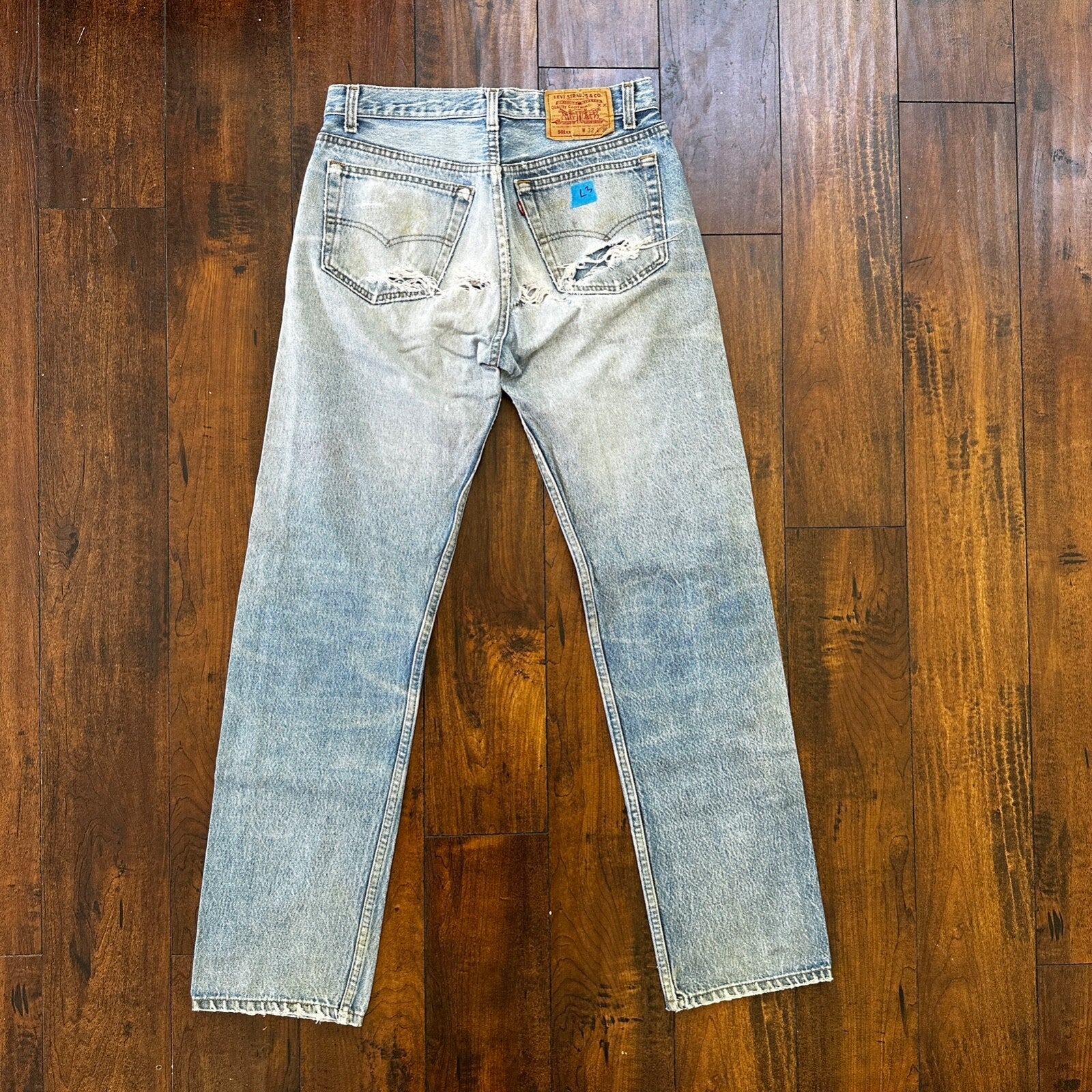 Levis 501 Vintage 90s Straight Leg XX USA Jeans 32x36 Thrashed Wash Act 30x31