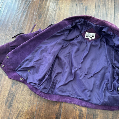 VTG Yearbook 1980s Suede Leather Jacket Purple Tassels Cowgirl Cowboy 80s 70s