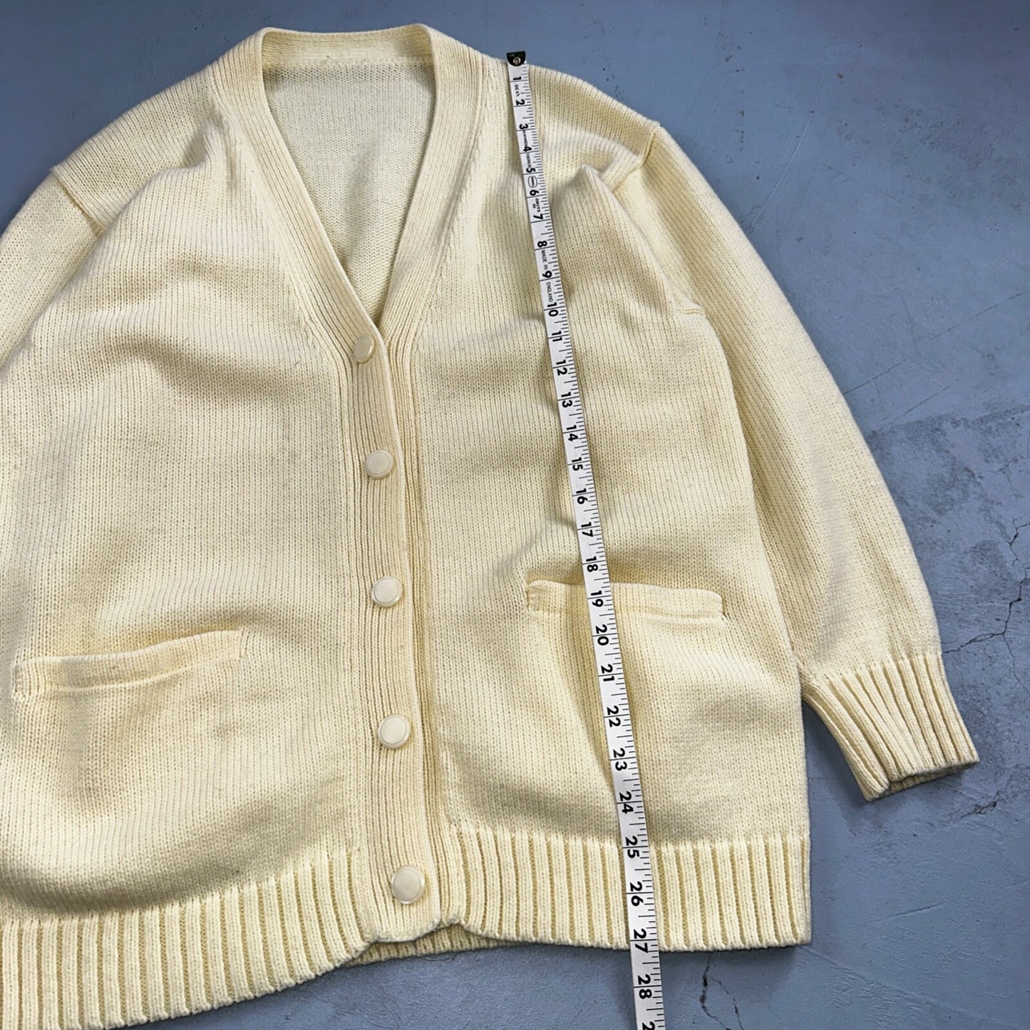 Vintage Yellow Knit Sweater Cardigan Womens 70s 80s Basic Cozy Essential Winter