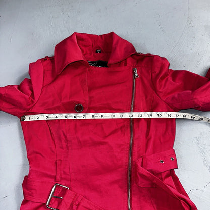 GUESS Pink Belted Peacoat Wmn Sz XS VTG Button Detail Zipper Trench Cute