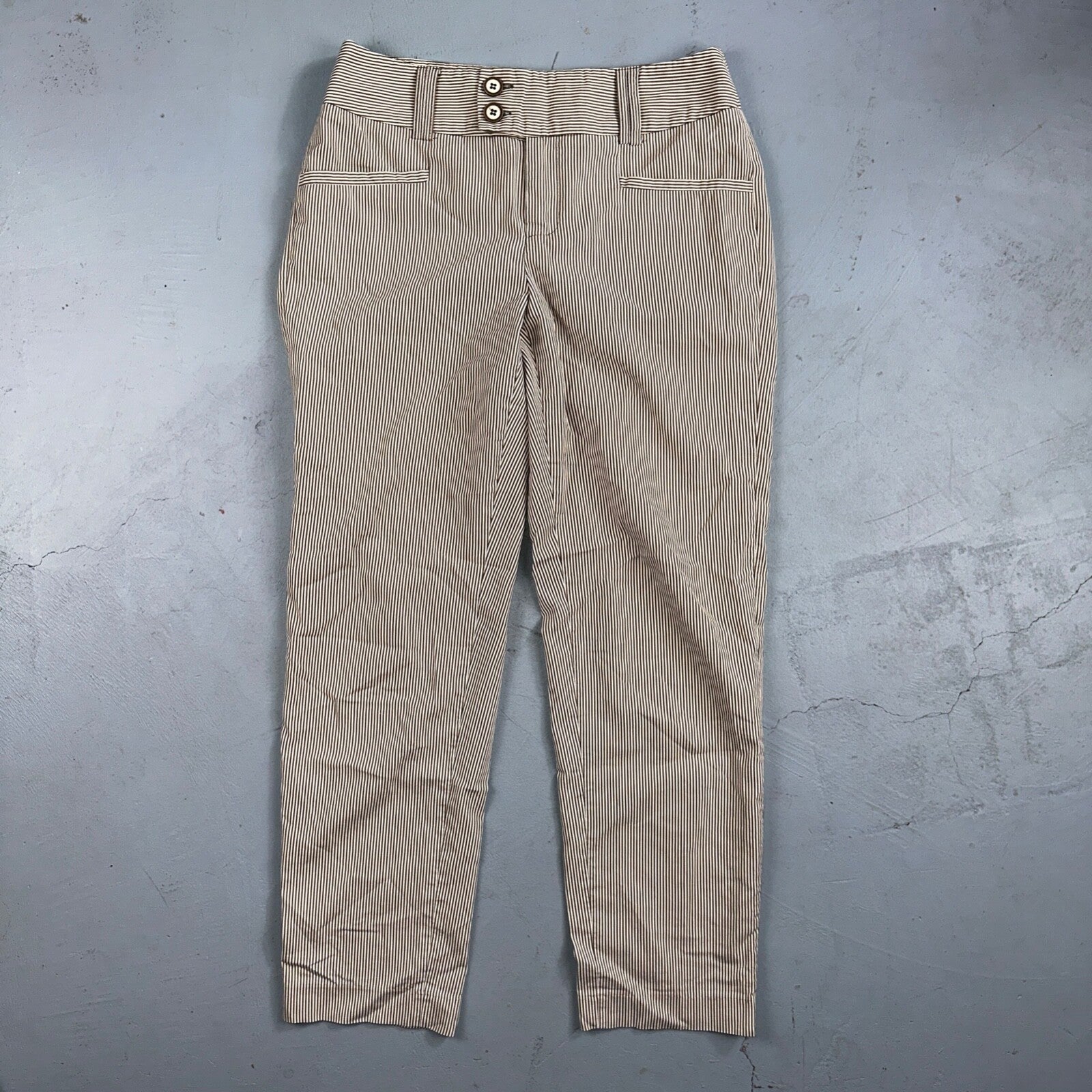 GRACE Brown & White Striped Casual Pants Cropped Size 4 Y2K VTG Cotton Nylon