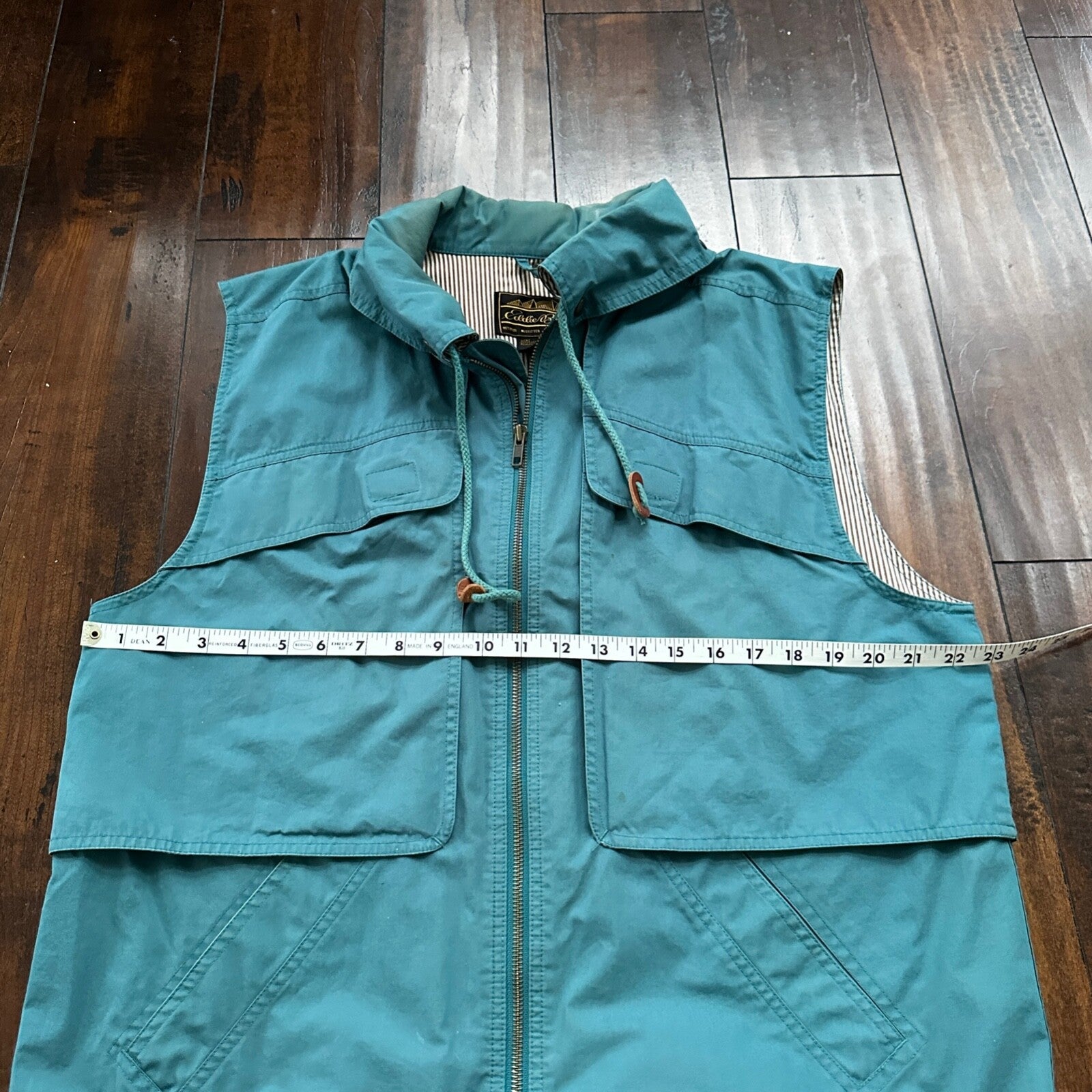 VTG Eddie Bauer Vest Mens M Green Blue Canvas Unlined Basic Cool Safari