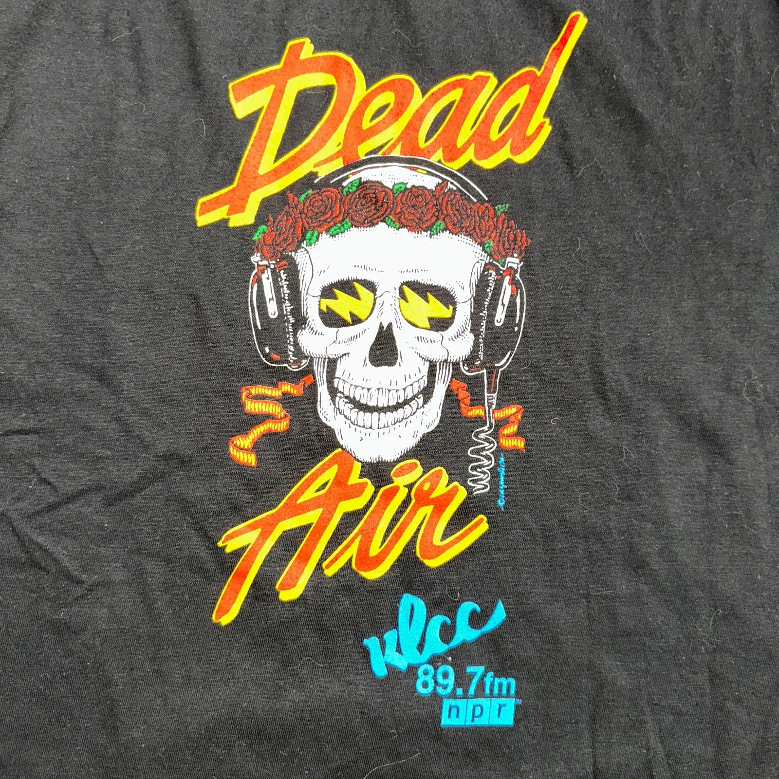 Grateful Dead Y2K Air Skull Roses KLCC Music Vintage T Shirt Rare Black Band