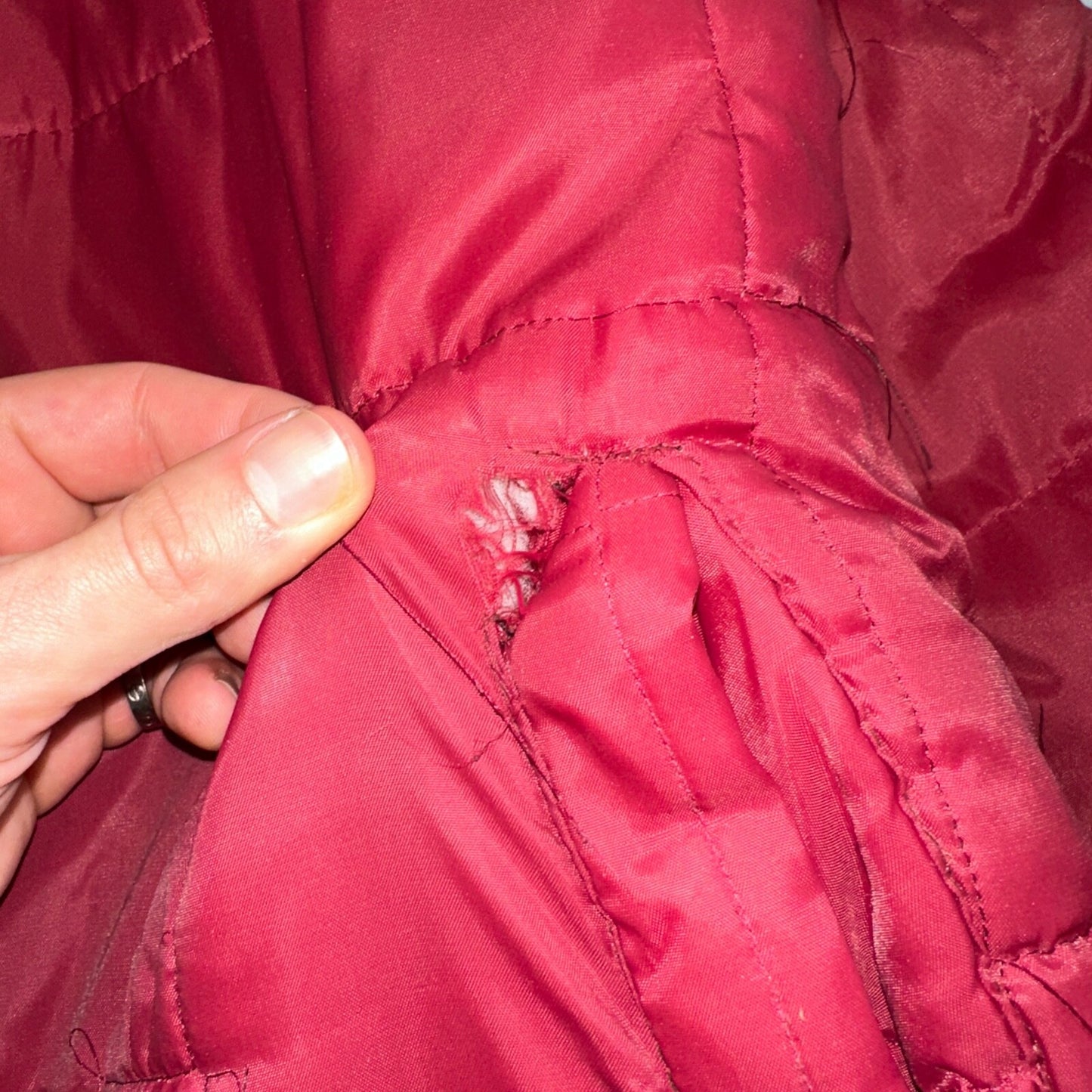 Haband Jacket Mens Red Barn Chore Puffer Coat Hood Zip Up Scovill 70s Fur Lined