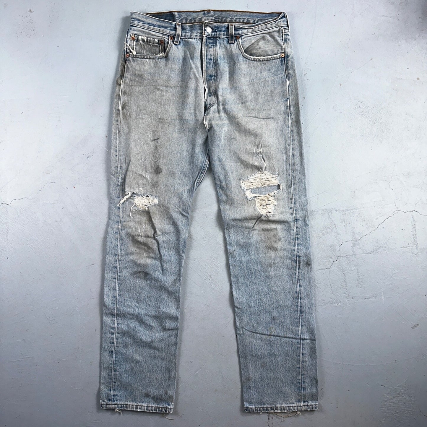 Levis 501 Vintage 90s USA XX Straight Leg Jeans Blue Thrashed 34x34 Act 33x32