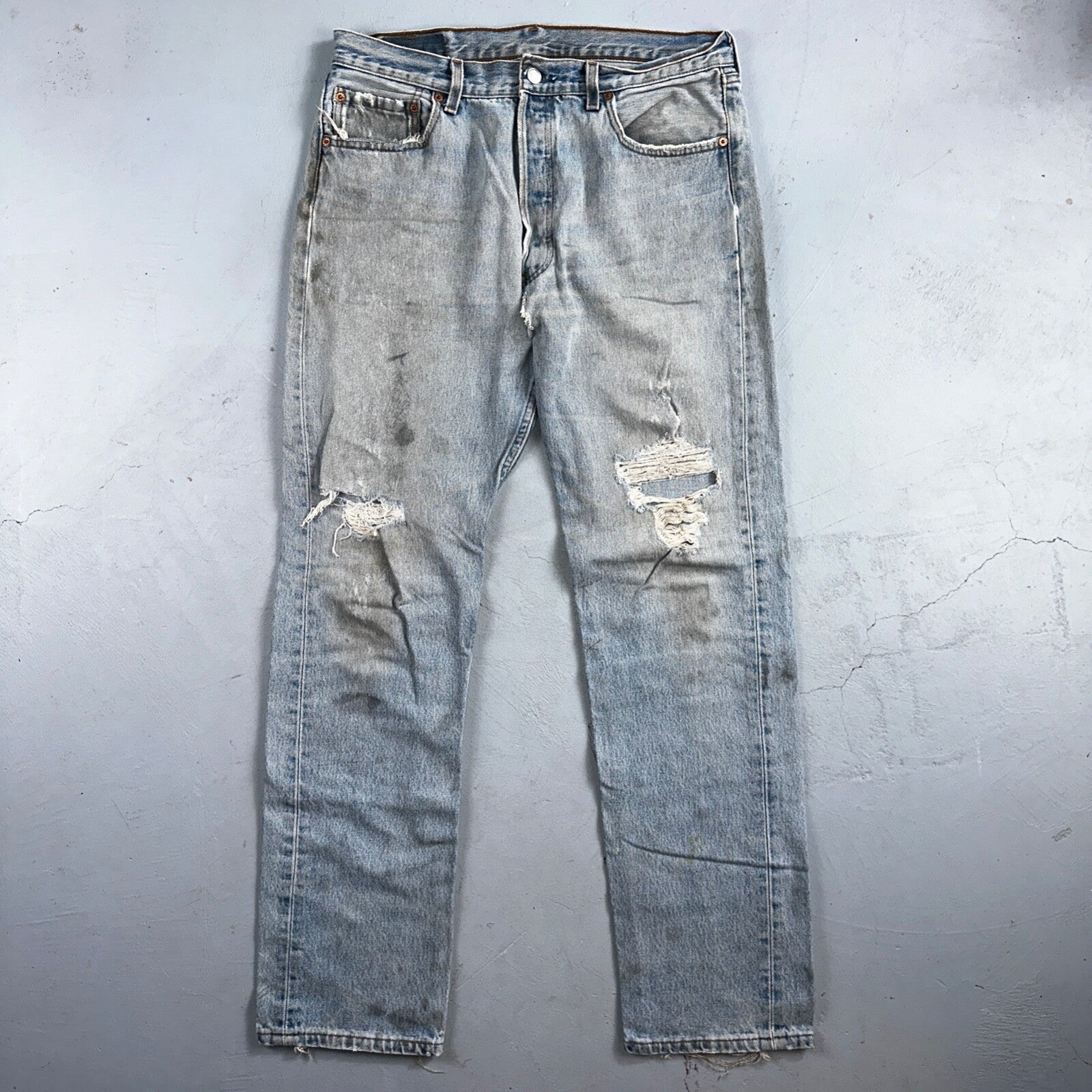 Levis 501 Vintage 90s USA XX Straight Leg Jeans Blue Thrashed 34x34 Act 33x32