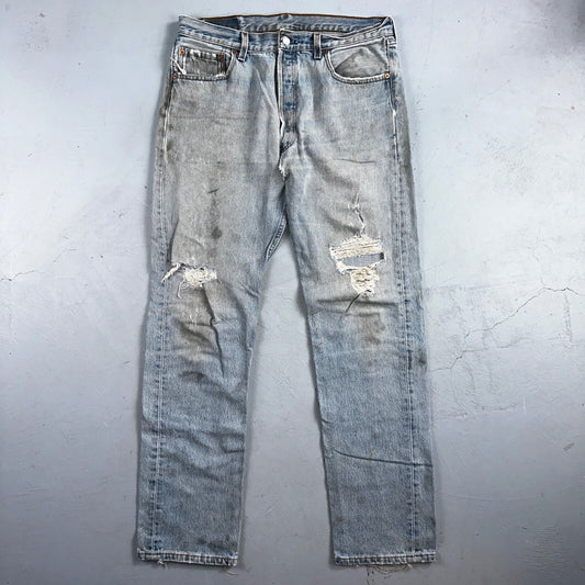 Levis 501 Vintage 90s USA XX Straight Leg Jeans Blue Thrashed 34x34 Act 33x32