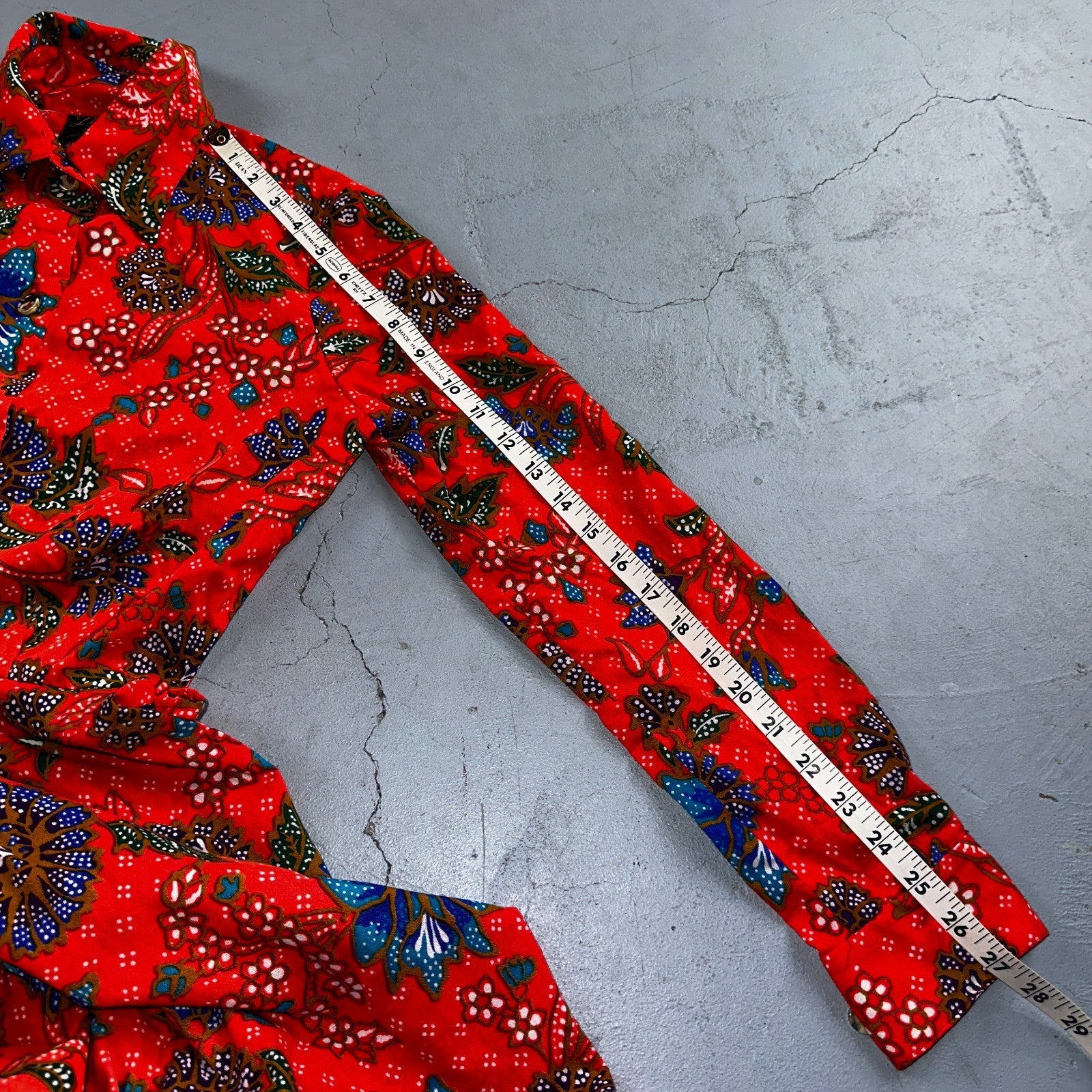 Vintage Denise Maxi Dress Red Floral Batik Boho 70s Style Hermosa Beach CA Rare