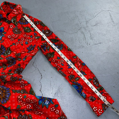 Vintage Denise Maxi Dress Red Floral Batik Boho 70s Style Hermosa Beach CA Rare